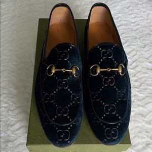 Authentic Gucci Navy Velvet Horsebit Loafers